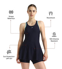 Women's Endurance10 Racerback Swimdress With Boyleg - True Navy & Arctic Glass