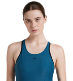 Women's  Endurance10 Racerback Swimdress With Boyleg - Dark Teal & Black