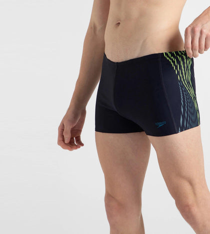 Men's Endurance10 Tech Print Placement Panel Aquashort - True Navy, Hyper Yellow & Dark Teal