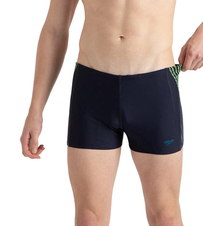 Men's Endurance10 Tech Print Placement Panel Aquashort - True Navy, Hyper Yellow & Dark Teal