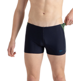 Men's Endurance10 Tech Print Placement Panel Aquashort - True Navy, Hyper Yellow & Dark Teal