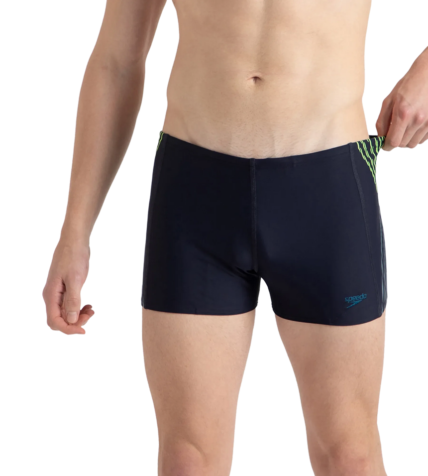 Men's Endurance10 Tech Print Placement Panel Aquashort - True Navy, Hyper Yellow & Dark Teal