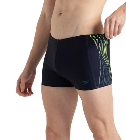 Men's Endurance10 Tech Print Placement Panel Aquashort - True Navy, Hyper Yellow & Dark Teal