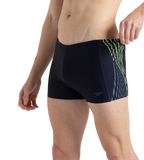 Men's Endurance10 Tech Print Placement Panel Aquashort - True Navy, Hyper Yellow & Dark Teal