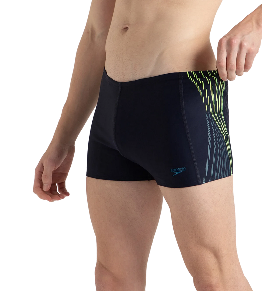 Men's Endurance10 Tech Print Placement Panel Aquashort - True Navy, Hyper Yellow & Dark Teal