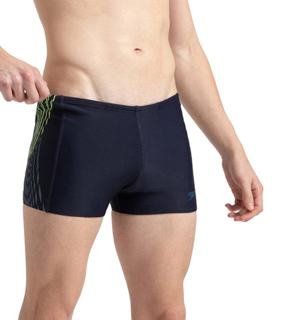 Men's Endurance10 Tech Print Placement Panel Aquashort - True Navy, Hyper Yellow & Dark Teal