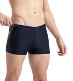 Men's Endurance10 Tech Print Placement Panel Aquashort - True Navy, Hyper Yellow & Dark Teal