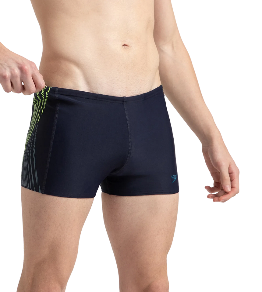 Men's Endurance10 Tech Print Placement Panel Aquashort - True Navy, Hyper Yellow & Dark Teal