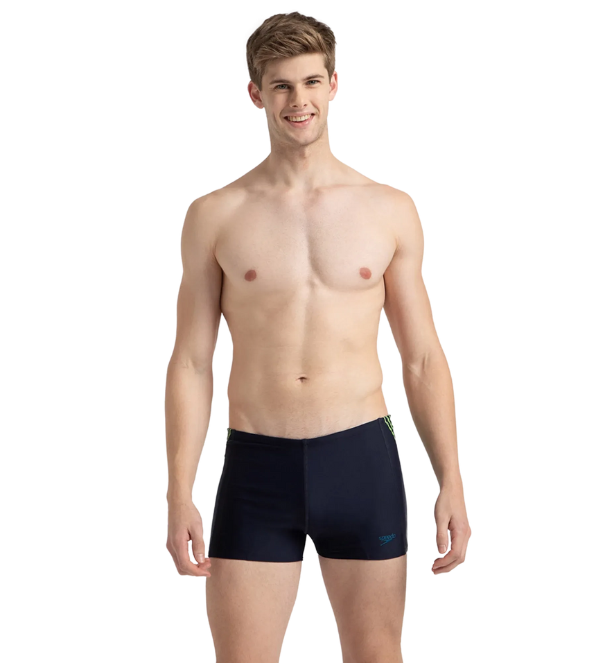 Men's Endurance10 Tech Print Placement Panel Aquashort - True Navy, Hyper Yellow & Dark Teal