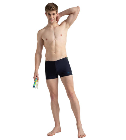 Men's Endurance10 Tech Print Placement Panel Aquashort - True Navy, Hyper Yellow & Dark Teal
