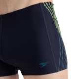 Men's Endurance10 Tech Print Placement Panel Aquashort - True Navy, Hyper Yellow & Dark Teal
