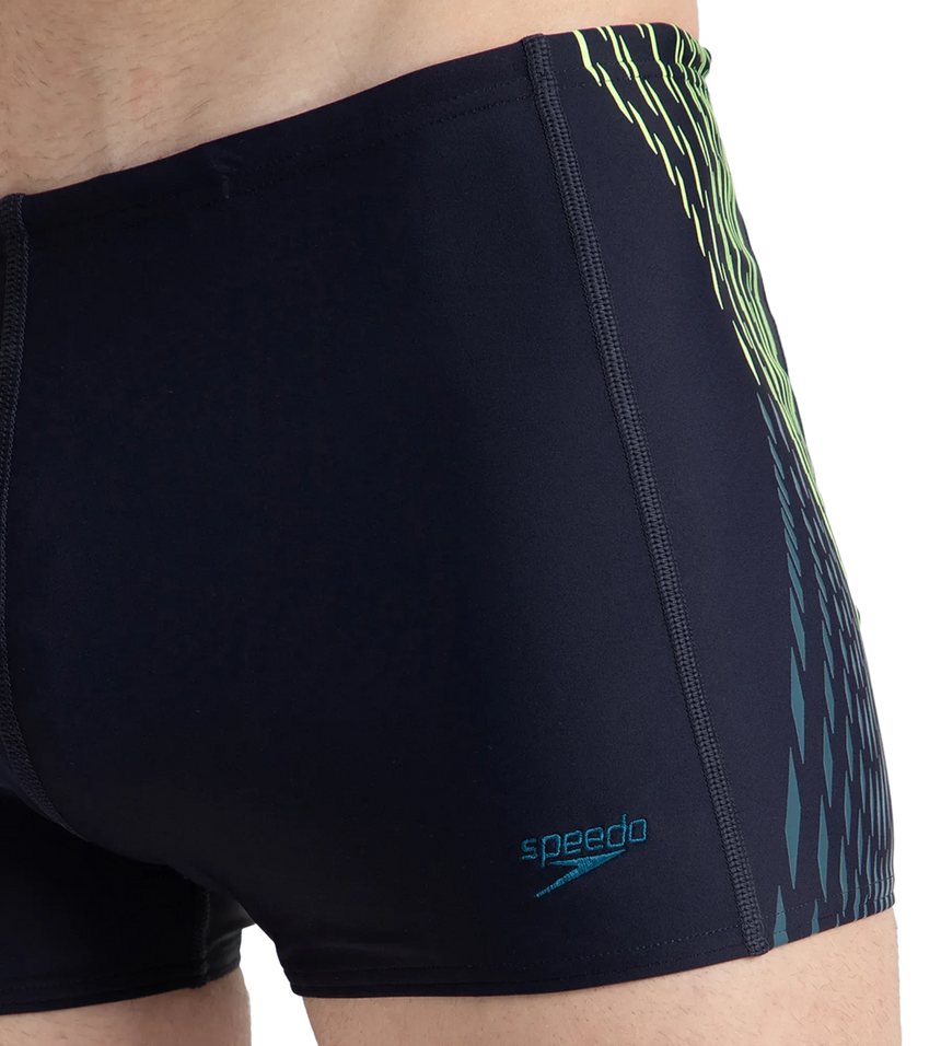 Men's Endurance10 Tech Print Placement Panel Aquashort - True Navy, Hyper Yellow & Dark Teal