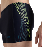 Men's Endurance10 Tech Print Placement Panel Aquashort - True Navy, Hyper Yellow & Dark Teal
