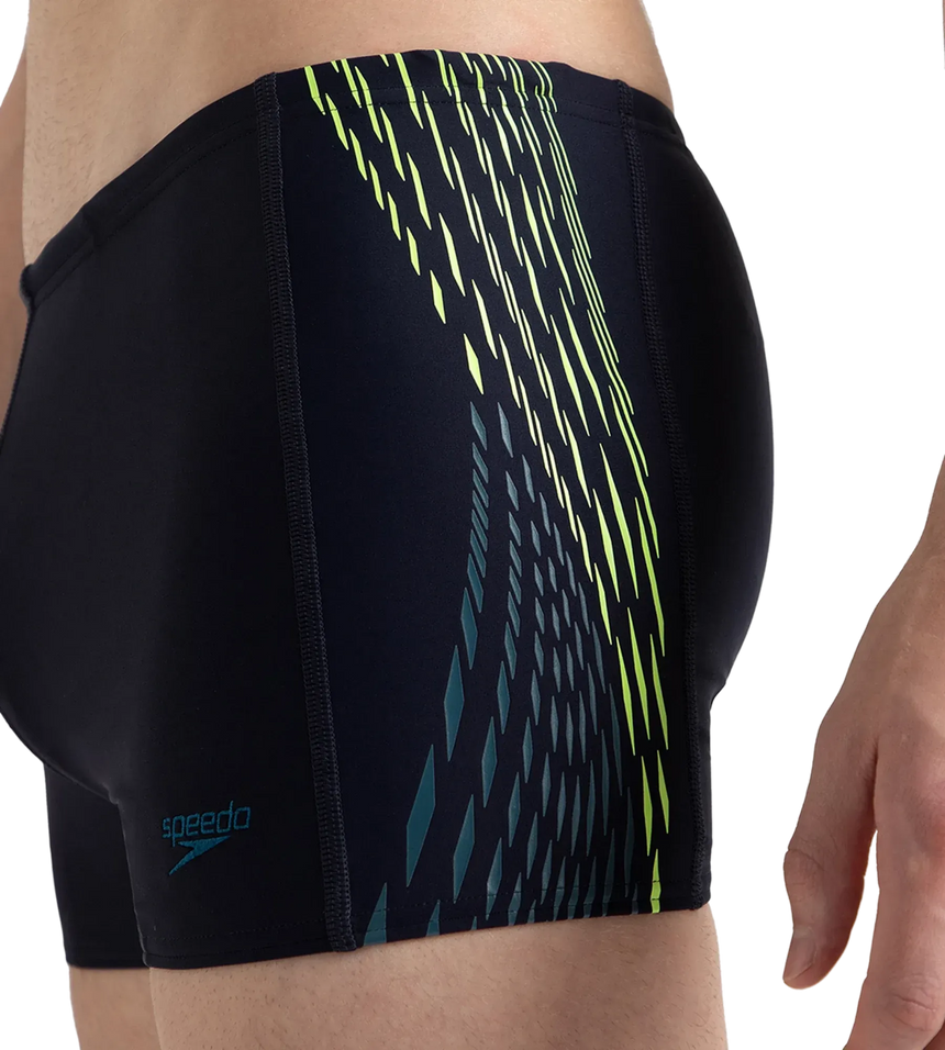 Men's Endurance10 Tech Print Placement Panel Aquashort - True Navy, Hyper Yellow & Dark Teal