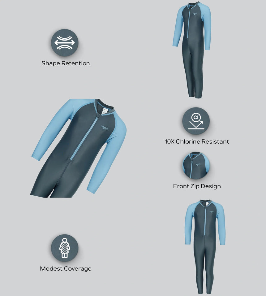 Tots Unisex Endurabrite Colorblock All In One Suit For Boys and Girls - Grey Lead & Wavelength