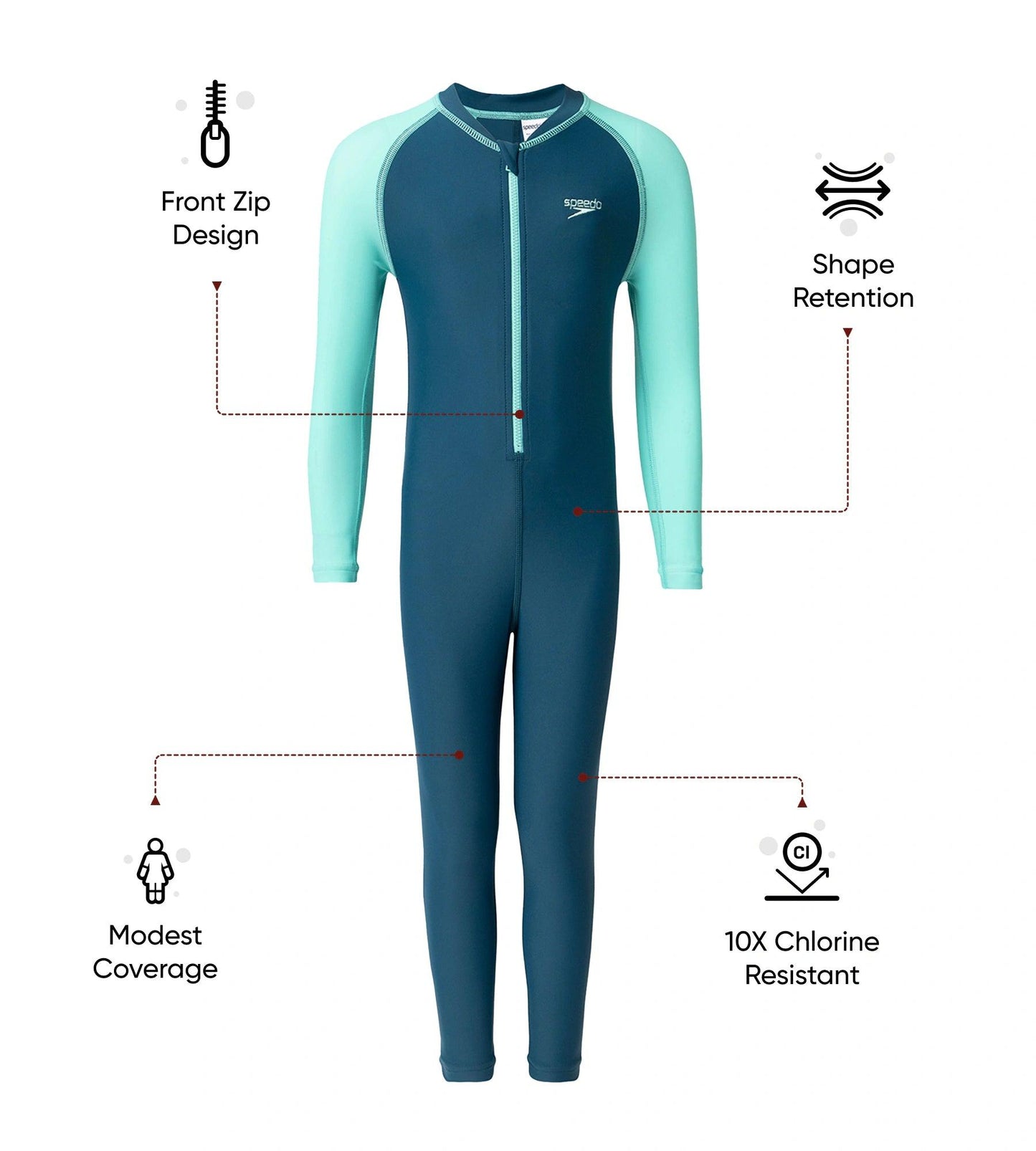 Boy's Enduraflex Color Block All In One Suit - Dark Teal & Arctic Glass