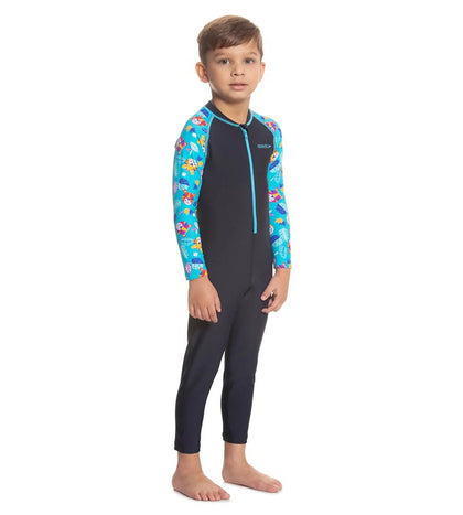 Boys Endurance 10 Colour Block All In One Suit For Tots - True Navy & Beautiful Blue