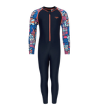 Tots Unisex Endurance10 Printed Colorblock All In One Suit For Boys and Girls - True Navy, Peacoat  & Tropical Coral