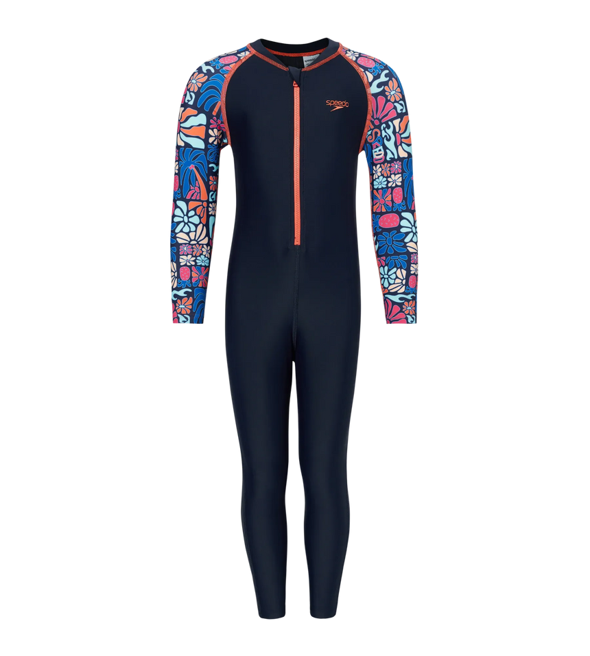 Tots Unisex Endurance10 Printed Colorblock All In One Suit For Boys and Girls - True Navy, Peacoat  & Tropical Coral
