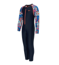 Tots Unisex Endurance10 Printed Colorblock All In One Suit For Boys and Girls - True Navy, Peacoat  & Tropical Coral