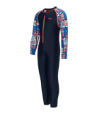 Tots Unisex Endurance10 Printed Colorblock All In One Suit For Boys and Girls - True Navy, Peacoat  & Tropical Coral