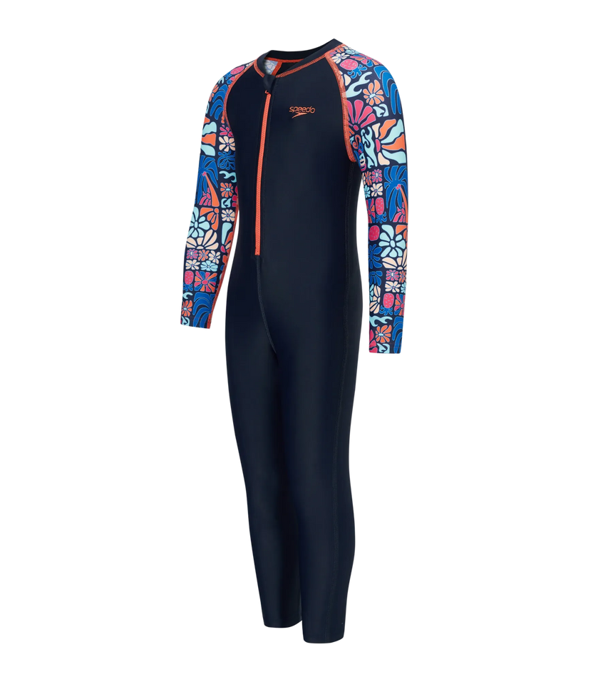 Tots Unisex Endurance10 Printed Colorblock All In One Suit For Boys and Girls - True Navy, Peacoat  & Tropical Coral
