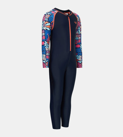 Tots Unisex Endurance10 Printed Colorblock All In One Suit For Boys and Girls - True Navy, Peacoat  & Tropical Coral