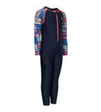 Tots Unisex Endurance10 Printed Colorblock All In One Suit For Boys and Girls - True Navy, Peacoat  & Tropical Coral