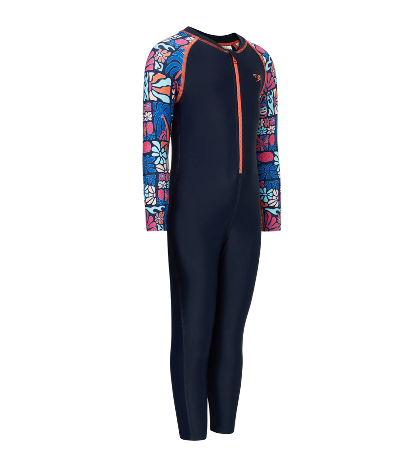 Tots Unisex Endurance10 Printed Colorblock All In One Suit For Boys and Girls - True Navy, Peacoat  & Tropical Coral