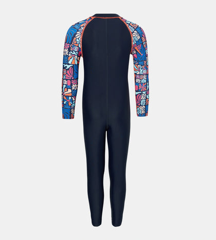 Tots Unisex Endurance10 Printed Colorblock All In One Suit For Boys and Girls - True Navy, Peacoat  & Tropical Coral