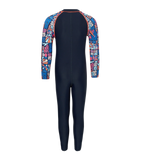 Tots Unisex Endurance10 Printed Colorblock All In One Suit For Boys and Girls - True Navy, Peacoat  & Tropical Coral
