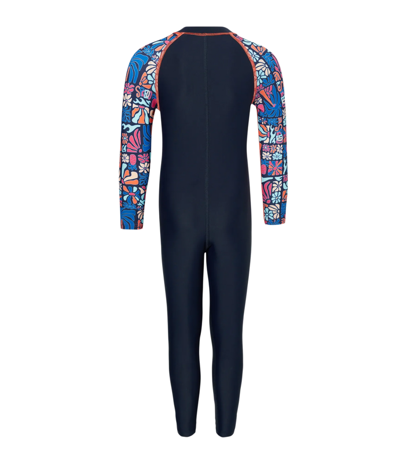 Tots Unisex Endurance10 Printed Colorblock All In One Suit For Boys and Girls - True Navy, Peacoat  & Tropical Coral