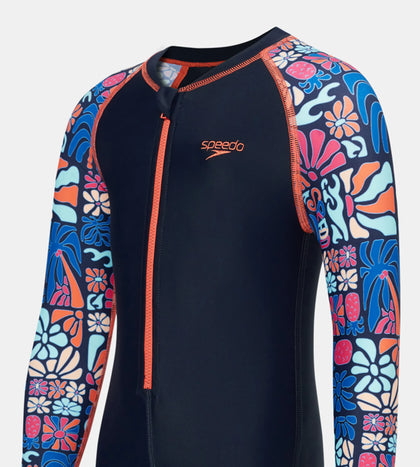 Tots Unisex Endurance10 Printed Colorblock All In One Suit For Boys and Girls - True Navy, Peacoat  & Tropical Coral