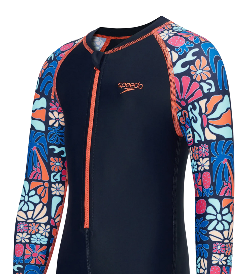 Tots Unisex Endurance10 Printed Colorblock All In One Suit For Boys and Girls - True Navy, Peacoat  & Tropical Coral