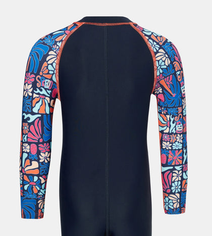 Tots Unisex Endurance10 Printed Colorblock All In One Suit For Boys and Girls - True Navy, Peacoat  & Tropical Coral