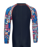 Tots Unisex Endurance10 Printed Colorblock All In One Suit For Boys and Girls - True Navy, Peacoat  & Tropical Coral
