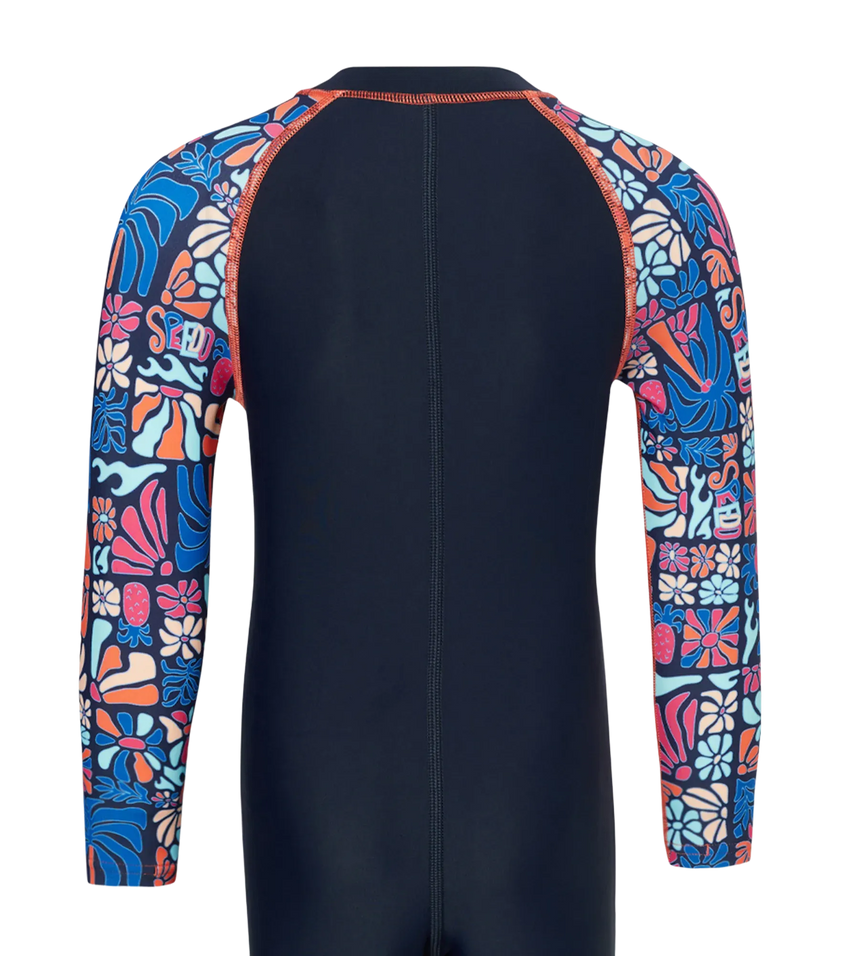 Tots Unisex Endurance10 Printed Colorblock All In One Suit For Boys and Girls - True Navy, Peacoat  & Tropical Coral