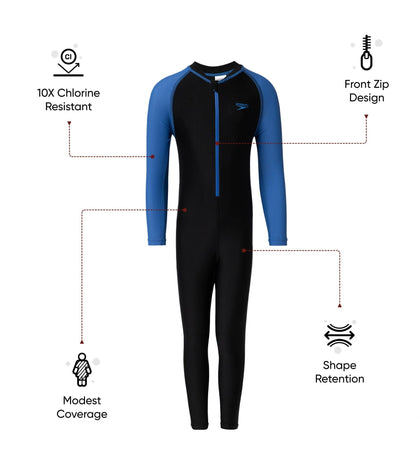 Boy's Endurance10 Color Block All In One Suit - Black & Turkish Sea