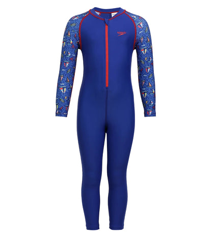 Boy's Endurance Printed All In One Suit Endurance  - True Cobalt & Picton Blue
