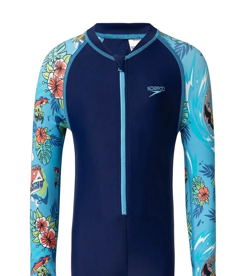 Tot's Endurance10 Sleeve Print All In One Suit For Boys and Girls - Harmony, Picton Blue & Bright White