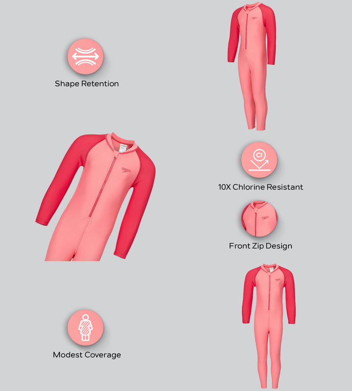 Tots Unisex Endurabrite Colorblock All In One Suit For Boys and Girls - Pink Lemonade & Ruby