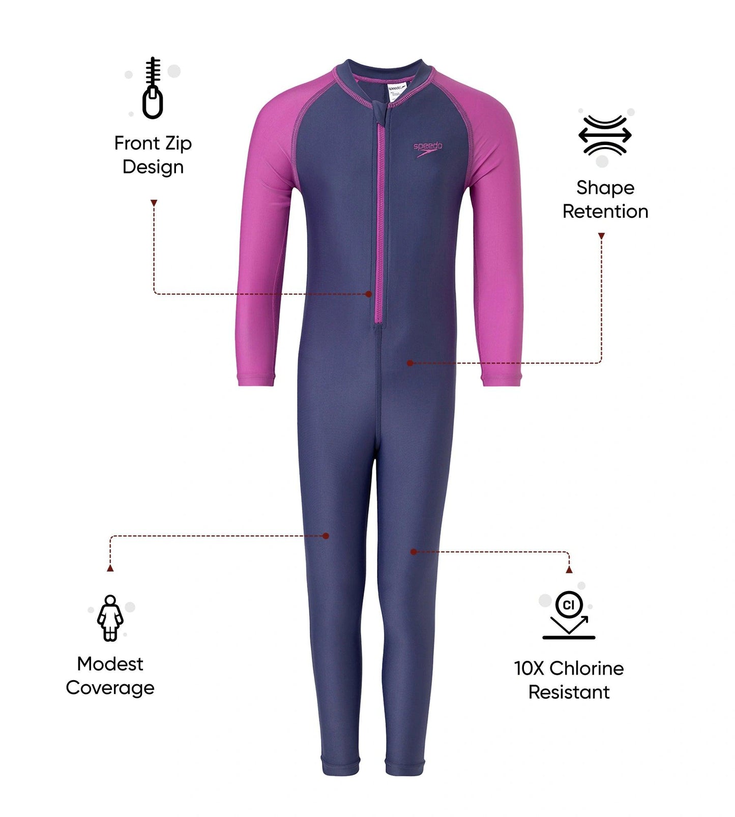 Girl's Endura Brite Color Block All In One Full Body Suit - Hapuna Blue & Neon Violet