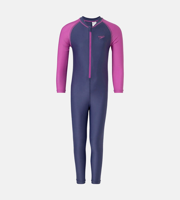 Girl's Endura Brite Color Block All In One Full Body Suit - Hapuna Blue & Neon Violet