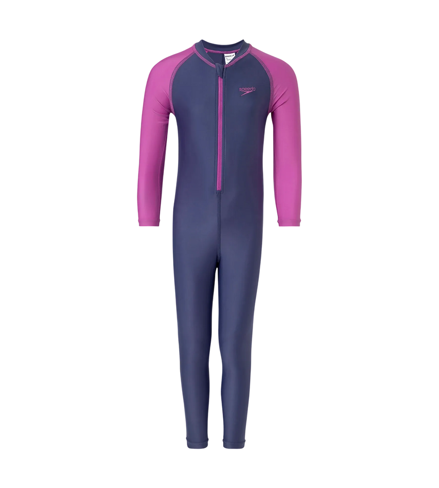 Girl's Endura Brite Color Block All In One Full Body Suit - Hapuna Blue & Neon Violet