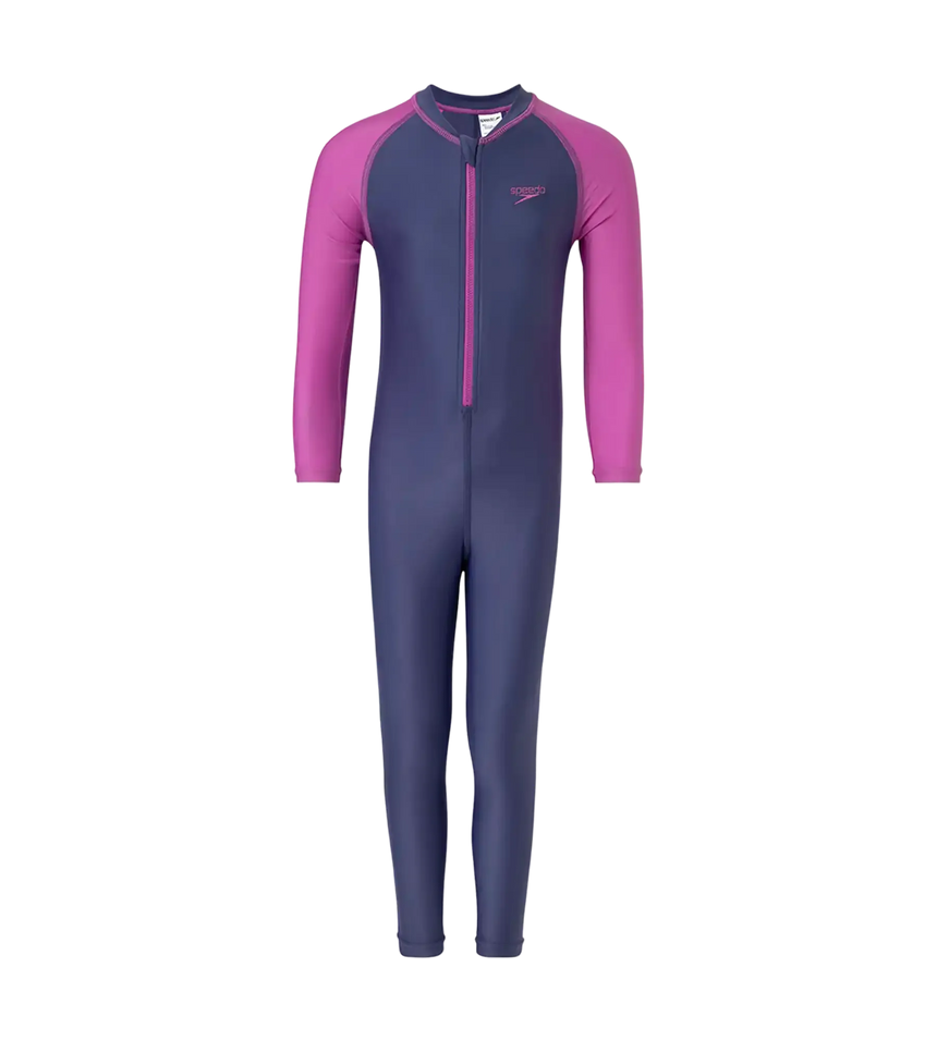 Girl's Endura Brite Color Block All In One Full Body Suit - Hapuna Blue & Neon Violet