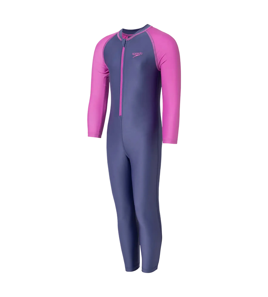 Girl's Endura Brite Color Block All In One Full Body Suit - Hapuna Blue & Neon Violet