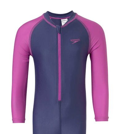Girl's Endura Brite Color Block All In One Full Body Suit - Hapuna Blue & Neon Violet