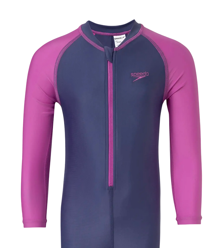 Girl's Endura Brite Color Block All In One Full Body Suit - Hapuna Blue & Neon Violet