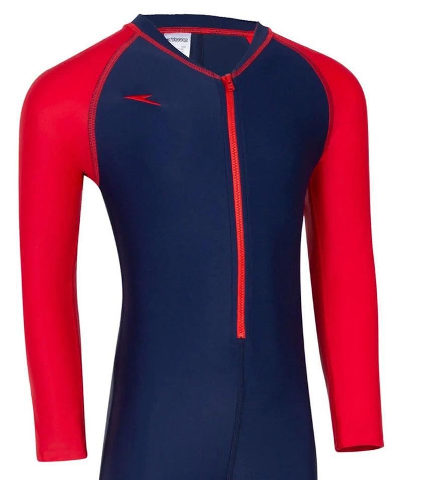 Tots Endurance 10 Color Block All In One Suit Swimwear - Navy & Fed Red