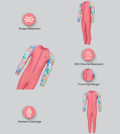 Tots Unisex Endurabrite Printed Colorblock All In One Suit For Boys and Girls - Pink Lemonade & Neon Violet